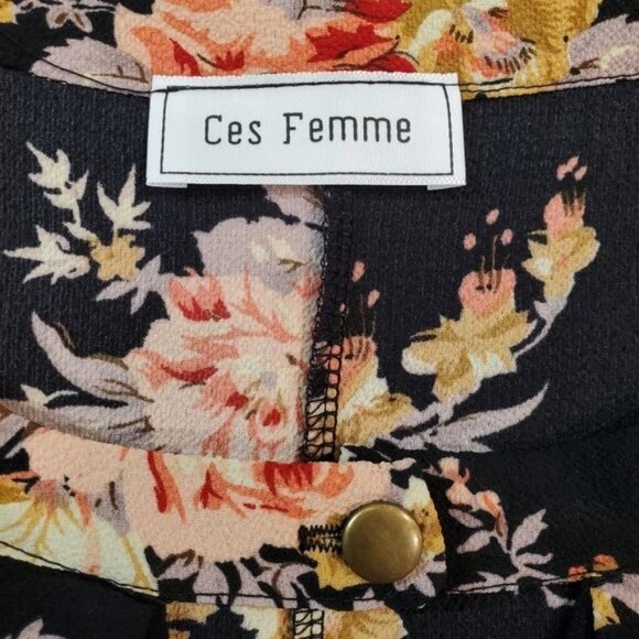 Ces Femme Tunic Womens Size Large Floral Print High Low Hem Short Sleeve Blouse - Picture 6 of 7